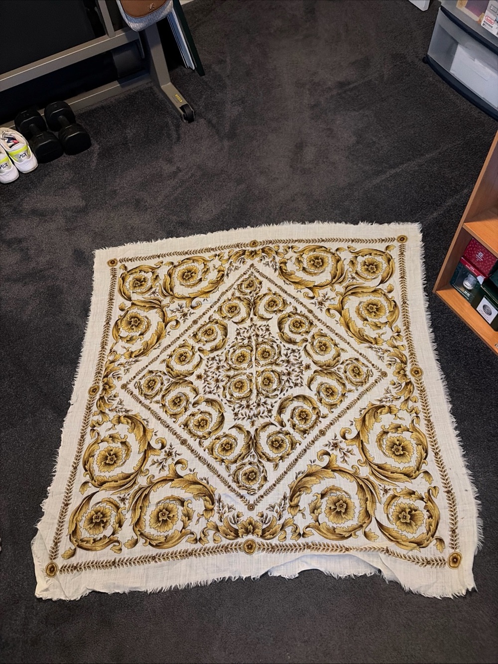 Vintage Scarf Brown /Cream w/ Fringe 42”